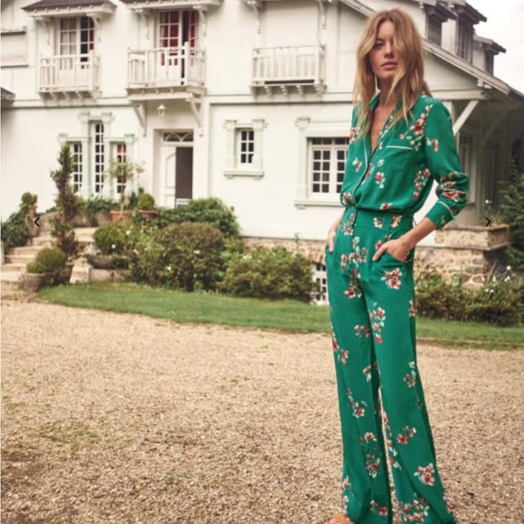 Sezane Pants Jumpsuits Sezane Pantalon Tho Printed Green